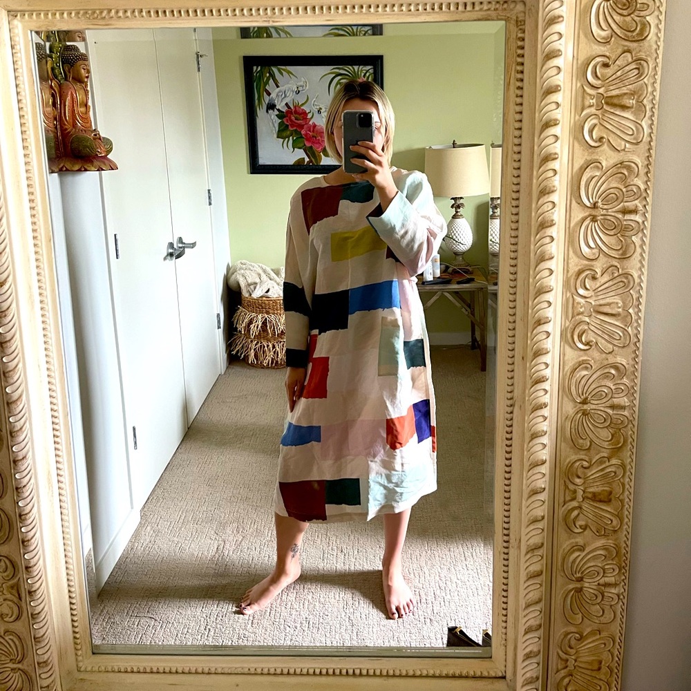 Winsome Goods Silk Block Pattern Midi Dress